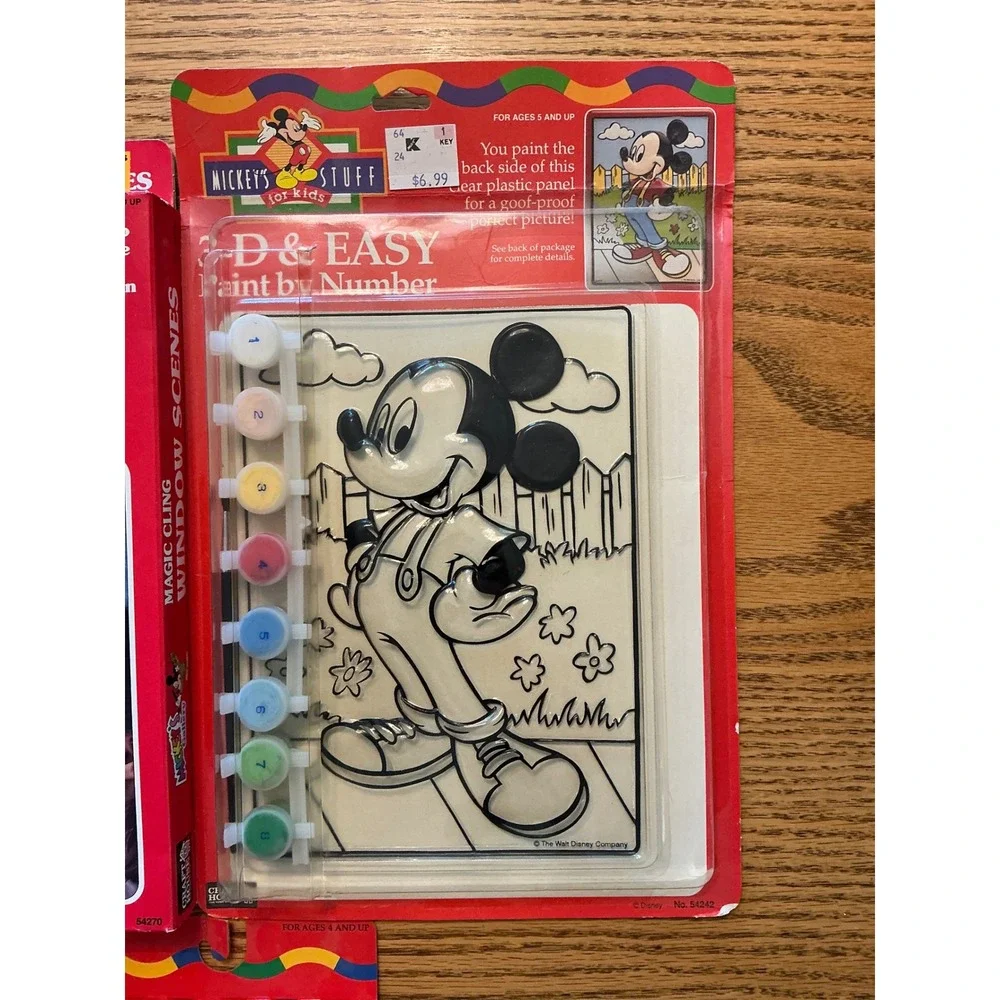 Vintage Disney Mickey Mouse Craft Kit Lot Paint by Number Window Cling Crayon